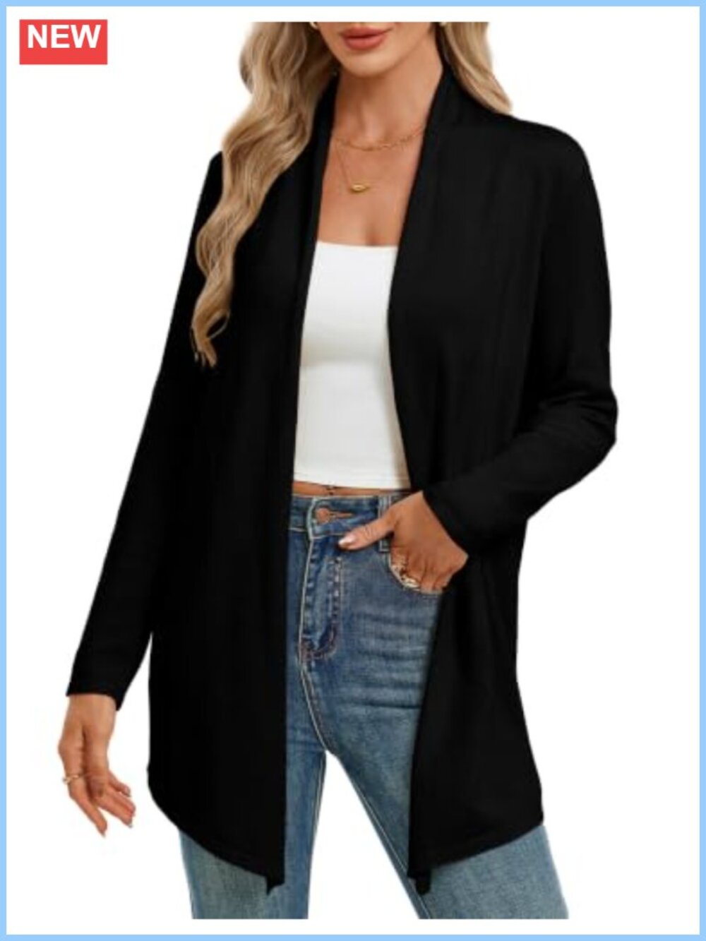 GRACE KARIN Women's Lightweight Long Open Front Draped Knit Cardigan